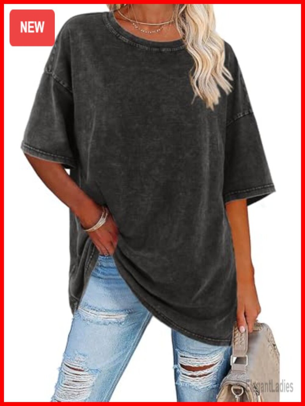 Oversized Vintage Acid Washed Cotton Tee Loose Fit Tunic T-Shirt